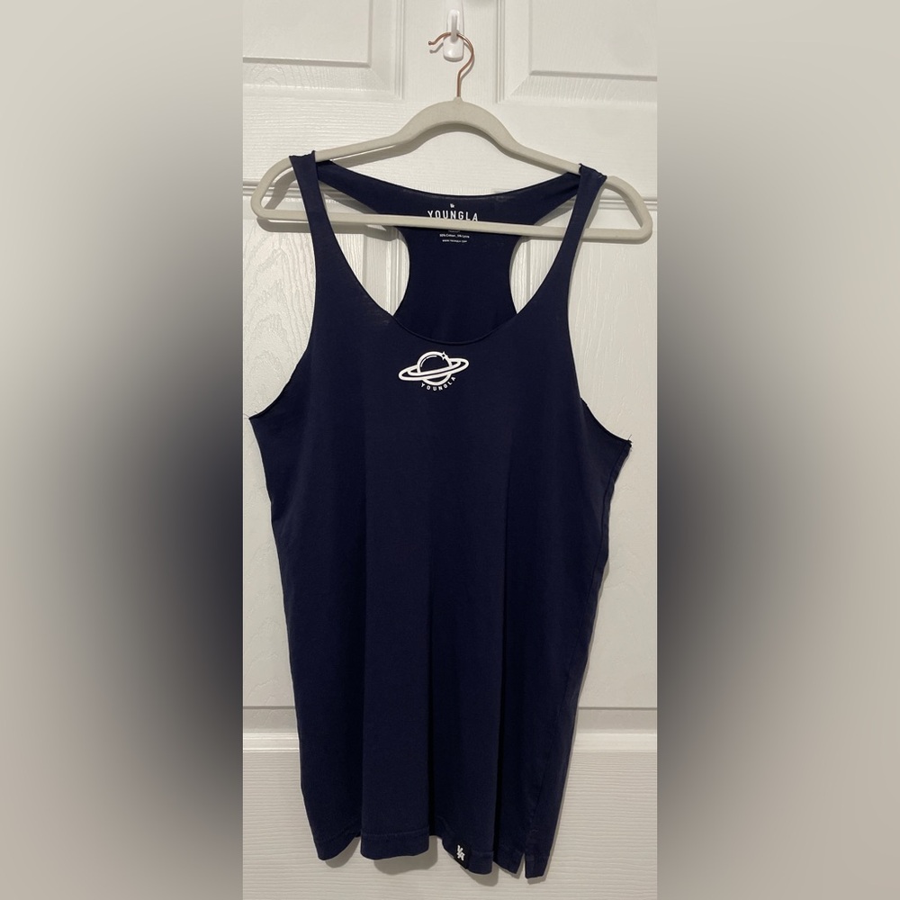 Young LA Saturn Muscle Cut off Tank in Navy